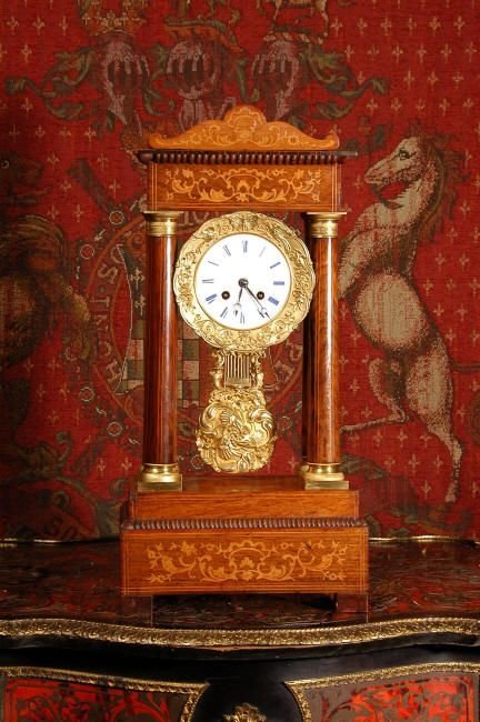 fig 4. Early Antique French Rosewood Portico Clock, French - Circa 1840.